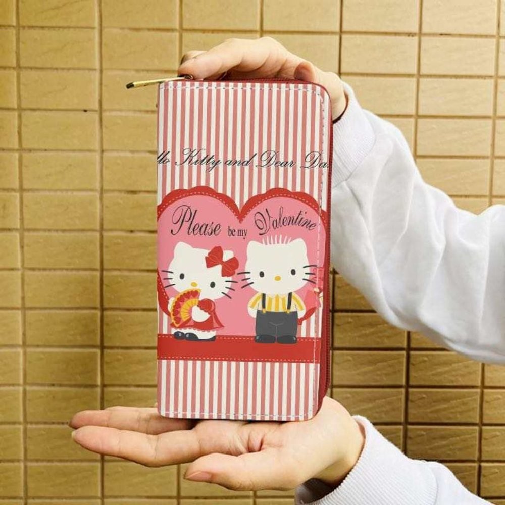 Valentine Kawaii Long Full Zipper Wallet Card Holder Leather Hello Kitty Women